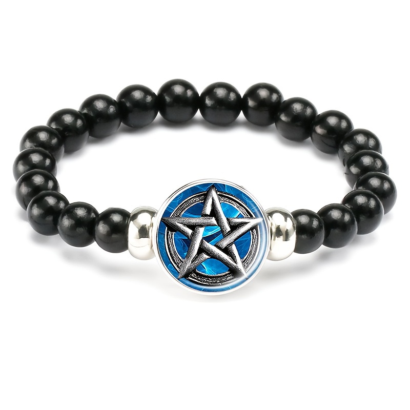 Men's Classic Black Plastic Bead & Chain Bracelet